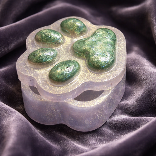 Green Glitter Paw Print Resin Jewelry Box – Handmade Pet Lover Keepsake