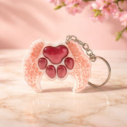 Resin Paw Keychain – Angel Wing Heart Design
