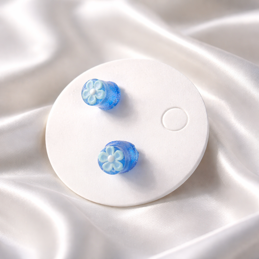 Handmade Round Blue Flower Resin Earrings – Cute Lightweight Studs for Everyday Wear